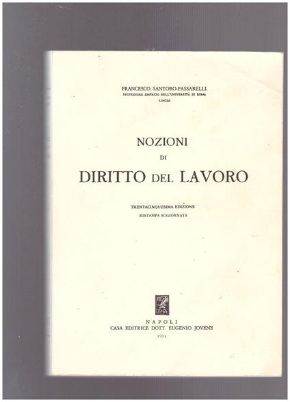 Nozioni di diritto del lavoro - Francesco Santoro Passarelli - copertina