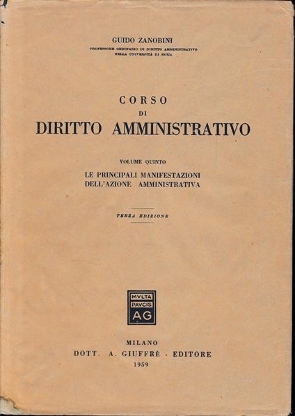 Corso di diritto amministrativo vol. 5° - Guido Zanobini - copertina