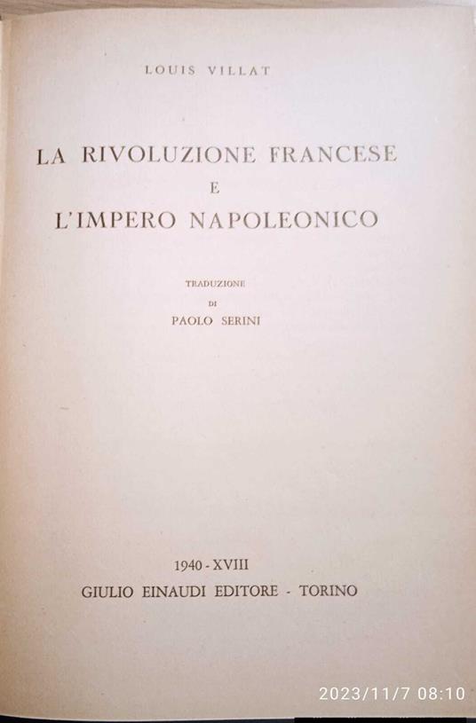 La rivoluzione francese e l'impero napoleonico - Louis Villat - copertina