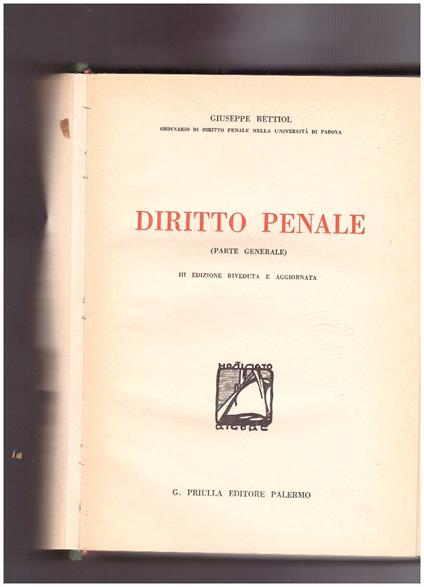 Diritto penale Parte generale - Giuseppe Bettiol - copertina