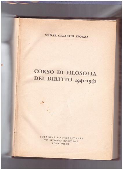 Corso di filosofia del diritto 1941-1942 - copertina