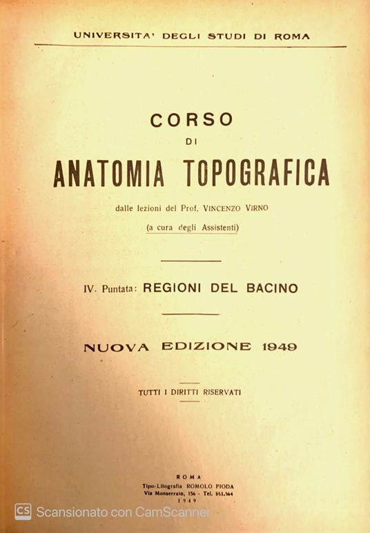 Corso di anatomia topografica Vol. II regioni del bacino - Vincenzo Virno - copertina