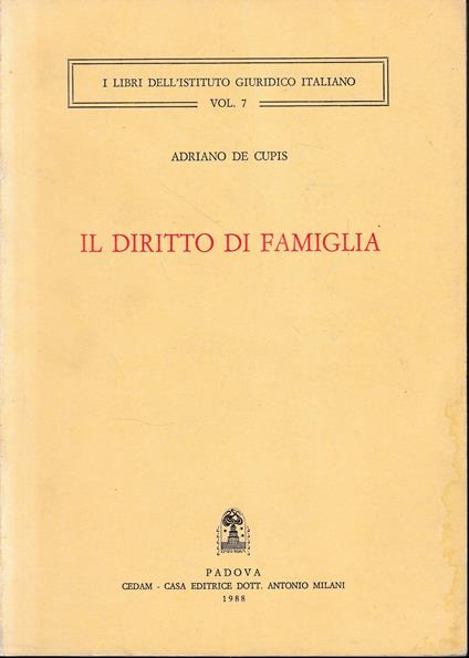 Il diritto di famiglia - Adriano De Cupis - copertina