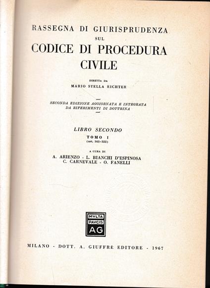 Rassegna di giurisprudenza del Codice di procedura civile. Artt. 163-322 (Vol. 2/1) - Mario Stella Richter - copertina