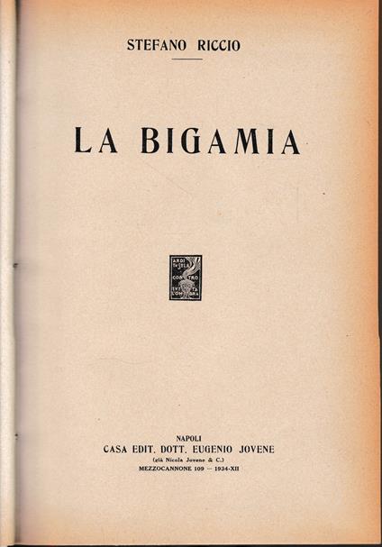 La bigamia - Stefano Riccio - copertina