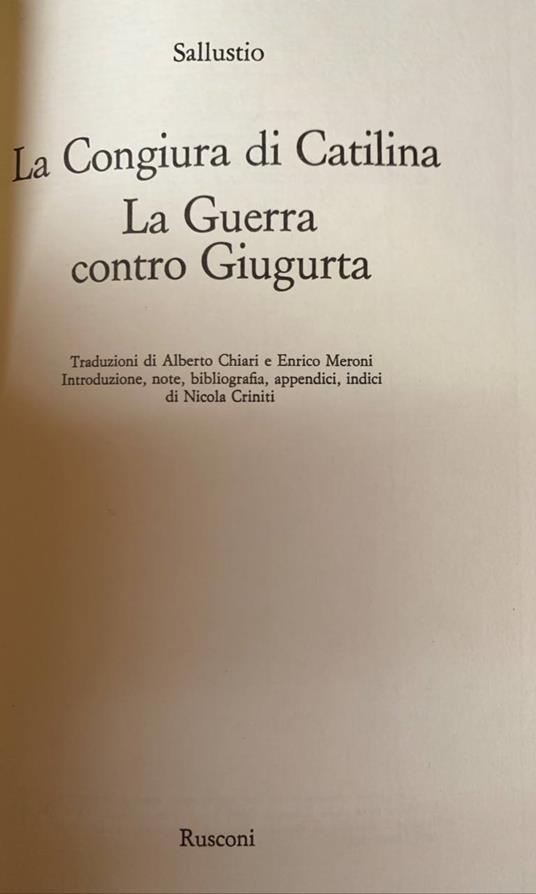 La congiura di Catilina - La guerra contro Giugurta - C. Crispo Sallustio - copertina