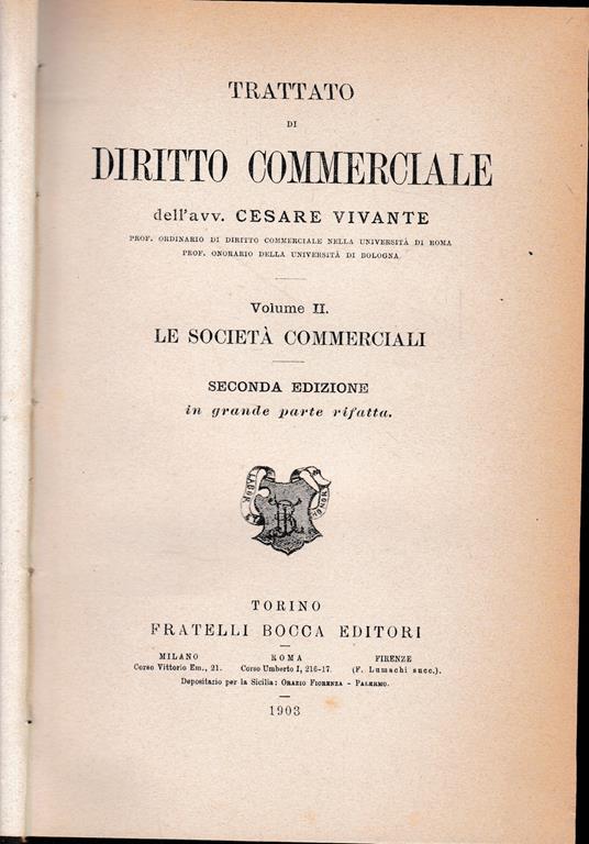 Trattato di Diritto commerciale. Volume II°: Le società commerciali - Cesare Vivante - copertina
