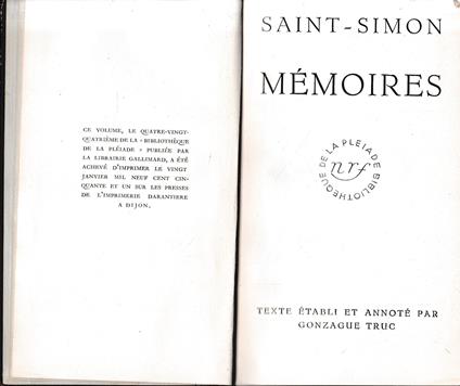 Mémoires. Texte établi et annoté par Gonzague Truc - Claude-Henri de Saint-Simon - copertina