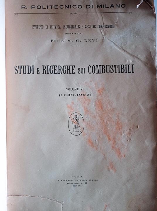 Studi e ricerche sui combustibili Vol. VI 1936 - 1937 - copertina