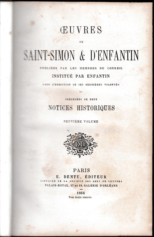 Oeuvres de Saint-Simon & D'Enfantin, vol. 9 - 10 - copertina