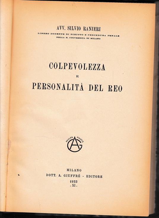 Colpevolezza e personalità del reo - Silvio Ranieri - copertina