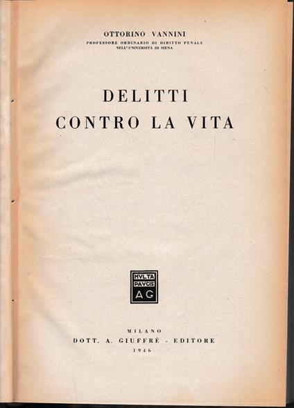 Delitti contro la vita - Ottorino Vannini - copertina