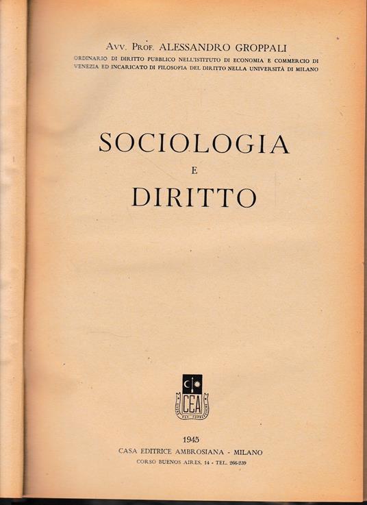 Sociologia e diritto - Alessandro Groppali - copertina