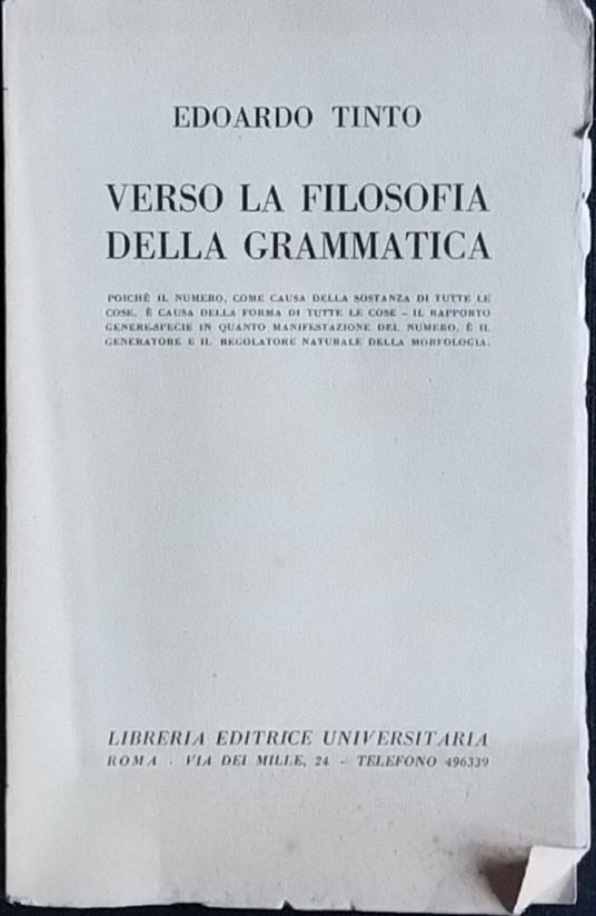 Verso la filosofia della grammatica - Edoardo Tinto - copertina