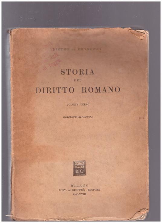 Storia del Diritto Romano Volume Terzo - Pietro De Francisci - copertina