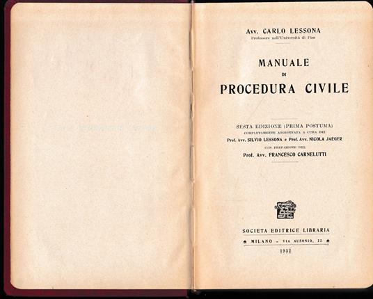 Manuale di procedura civile - Carlo Lessona - copertina