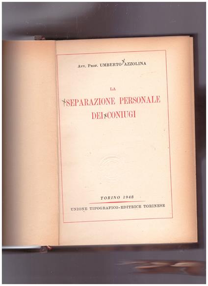 La separazione personale dei coniugi - Umberto Azzolina - copertina