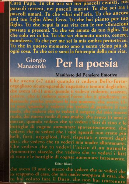 Per la poesia. Manifesto del Pensiero Emotivo - Giorgio Manacorda - copertina
