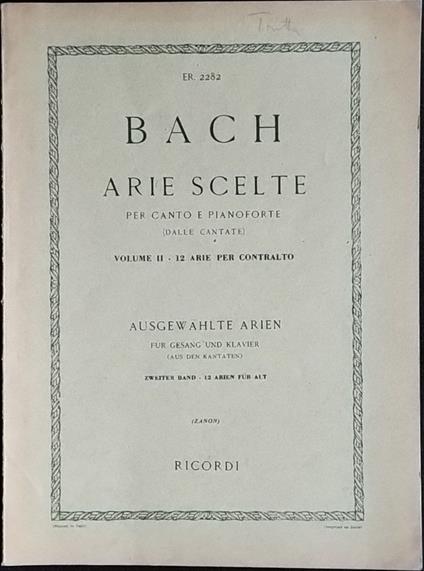 Arie scelte. Per canto e pianoforte - Johann Sebastian Bach - copertina