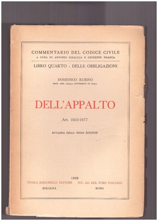 Dell'Appalto. Libro Quarto. Art. 1655-1677 - Domenico Rubino - copertina