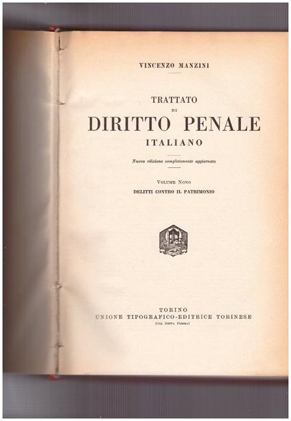 Trattato di diritto penale italiano Volume Nono - Vincenzo Manzini - copertina