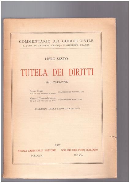 Tutela dei diritti Libro Sesto Art. 2643-2696 - copertina