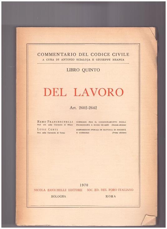 Del Lavoro Libro Quinto Art. 2602-2642 - copertina