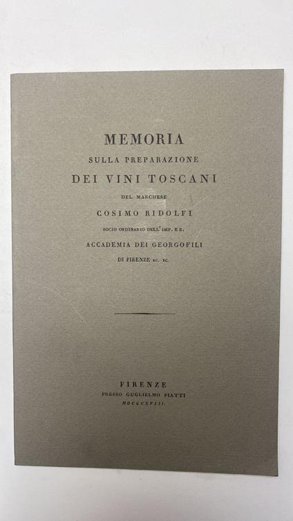 Memorie sulla preparazione dei vini toscani - Cosimo Ridolfi - copertina
