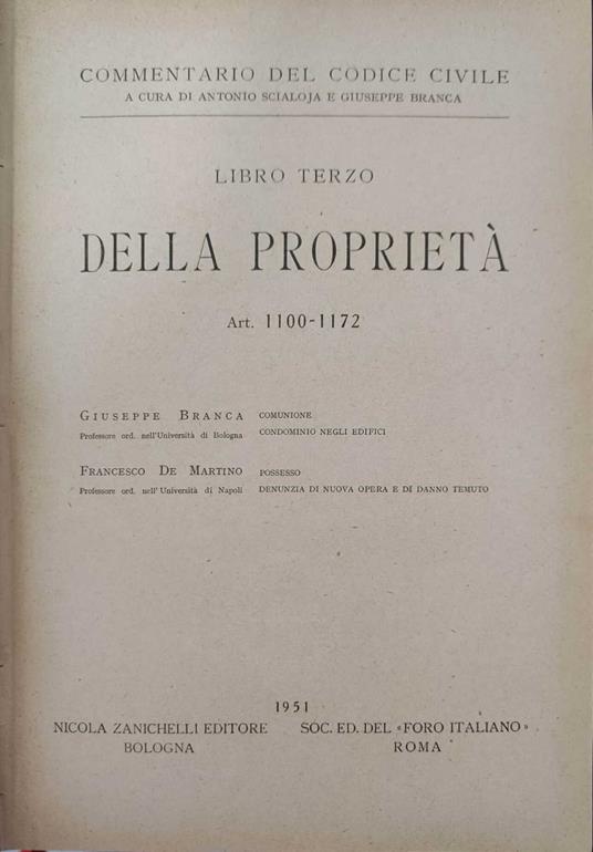 Commentario del codice civile della proprietà - libro terzo - Giuseppe Branca - copertina