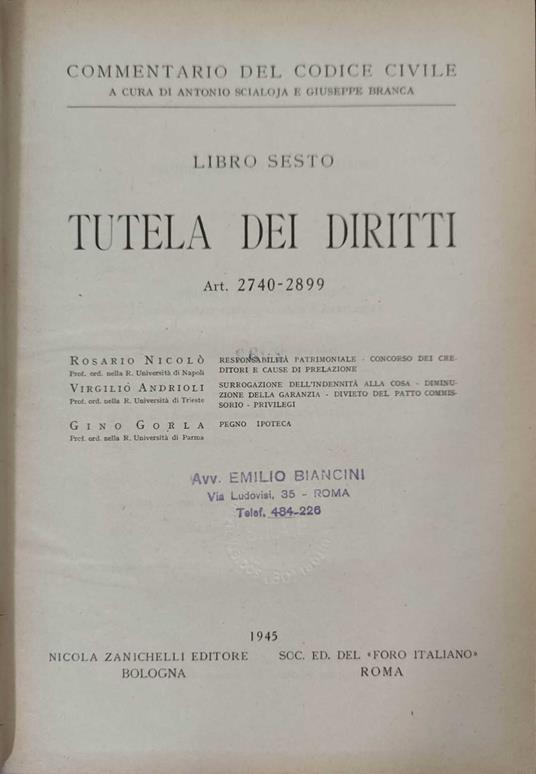 Tutela dei diritti Art. 2740-2899 - Giuseppe Branca - copertina