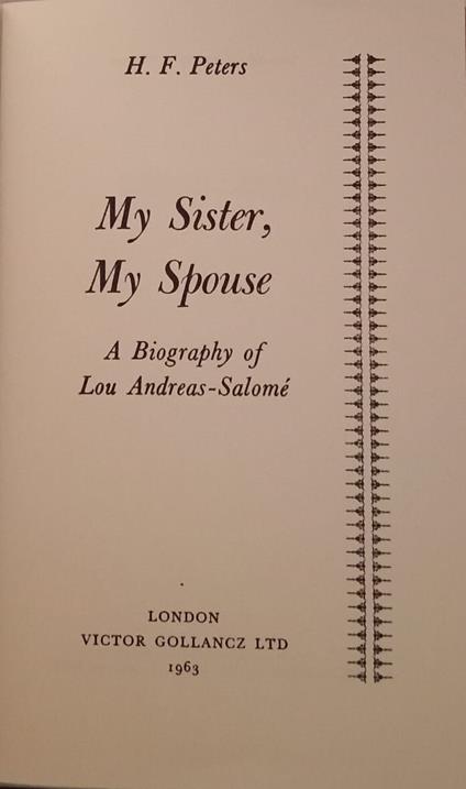 My Sister, My Spouse: A Biography of Lou Andreas-Salomè - copertina