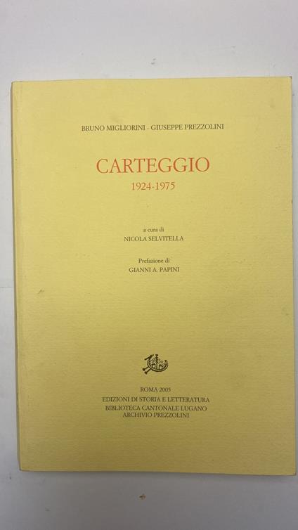 Carteggio 1924-1975 - Bruno Migliorini - copertina