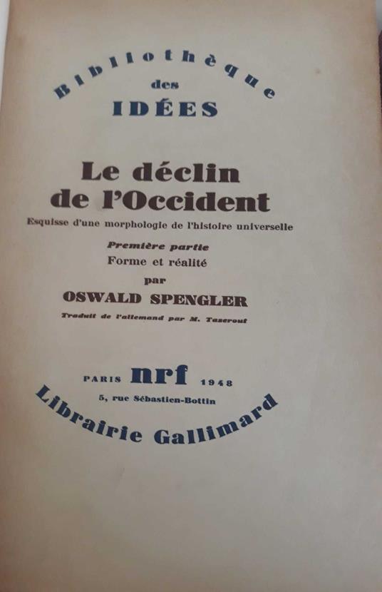 Le declin de l'Occident I - Oswald Spengler - copertina