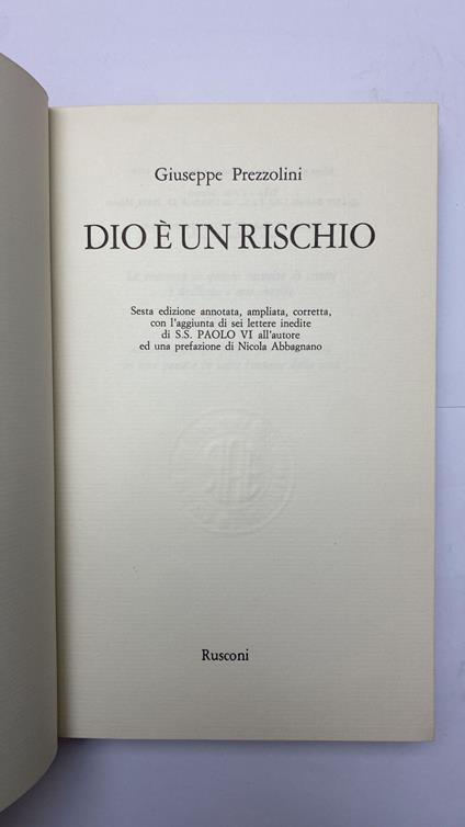 Dio è un rischio - Giuseppe Prezzolini - copertina