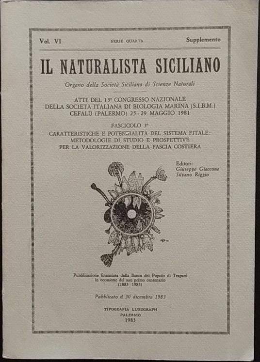 Il naturalista siciliano. Organo della Società Siciliana di Scienze Naturali. Vol. VI - copertina