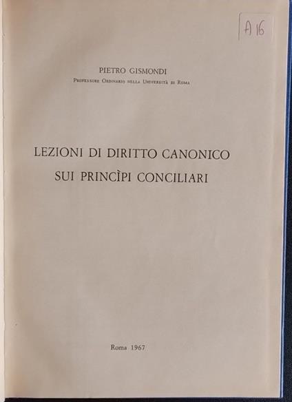 Lezioni di diritto canonico sui principi conciliari - Pietro Gismondi - copertina