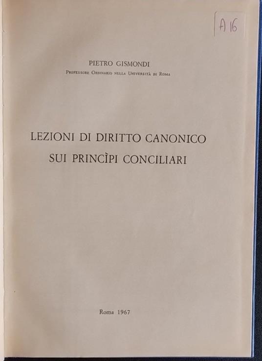 Lezioni di diritto canonico sui principi conciliari - Pietro Gismondi - copertina