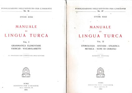 Manuale di lingua turca, due volumi - Ettore Rossi - copertina