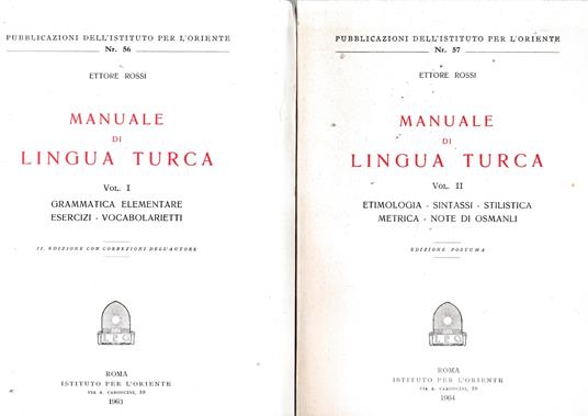 Manuale di lingua turca, due volumi - Ettore Rossi - copertina