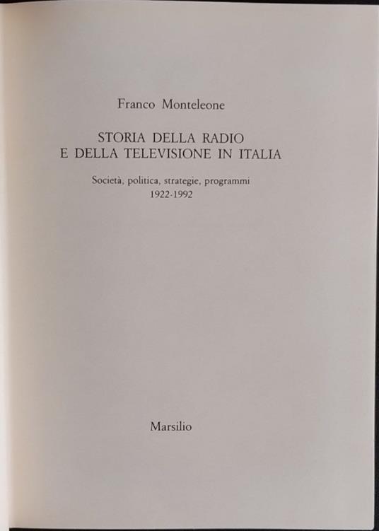 Storia della radio e della televisione in Italia - Franco Monteleone - copertina