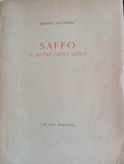 Saffo e altri lirici greci - Manara Valgimigli - copertina