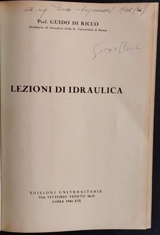 Lezioni di idraulica - Guido Di Ricco - copertina