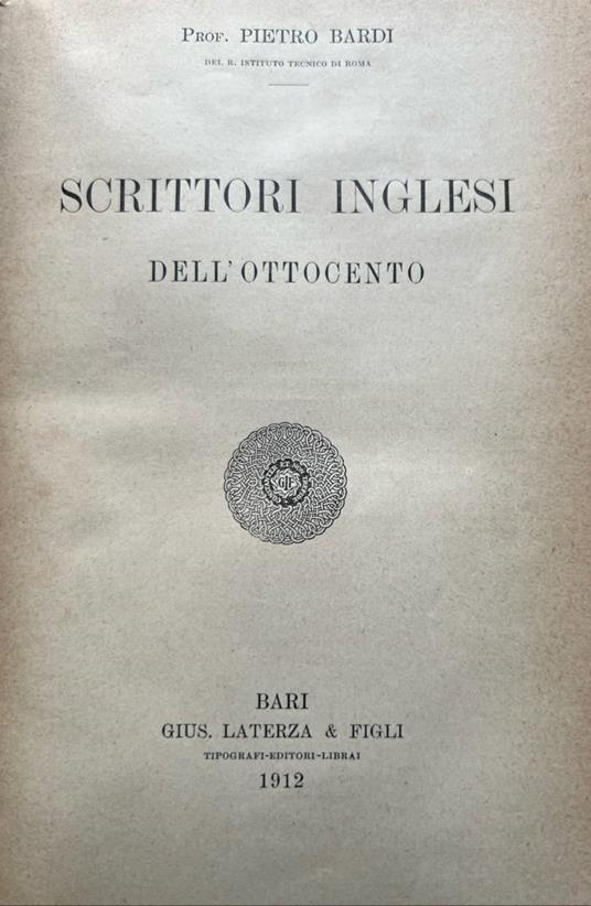 Scrittori inglesi dell'Ottocento - Pietro Bardi - copertina