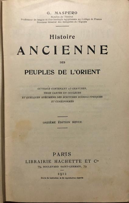 Histoire ancienne des peuples de l'Orient - Gaston Maspero - copertina