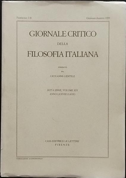 Giornale critico della filosofia italiana - Giovanni Gentile - copertina