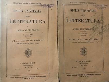 Storia Universale della Letteratura. Volume XVI Sez. 1 e 2 - Angelo De Gubernatis - copertina