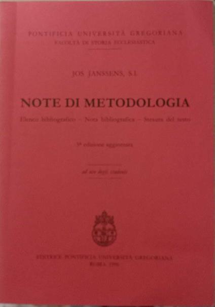 Note di metodologia - copertina