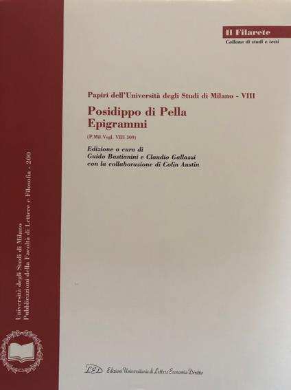 Posidippo di Pella. Epigrammi (P. Mil. Vogl. VIII 309). Con 2 CD-ROM - copertina