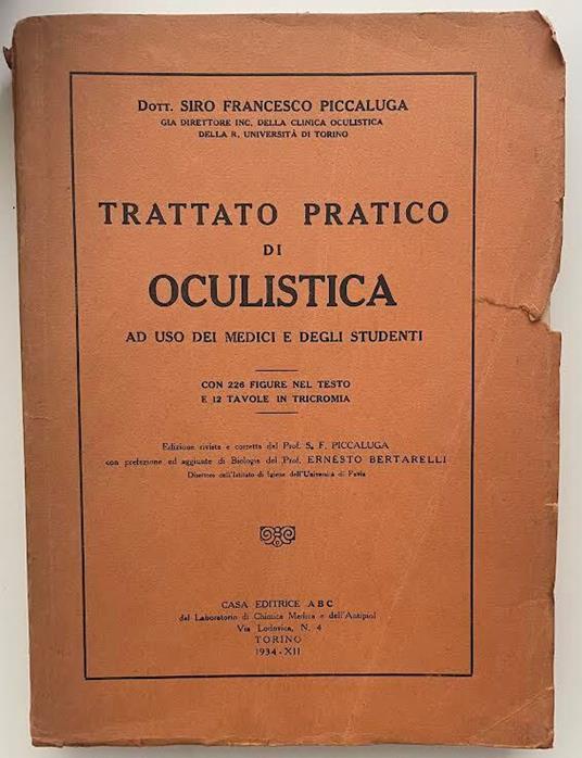 Trattato pratico di oculistica ad uso dei medici e degli studenti - Siro Francesco Piccaluga - copertina