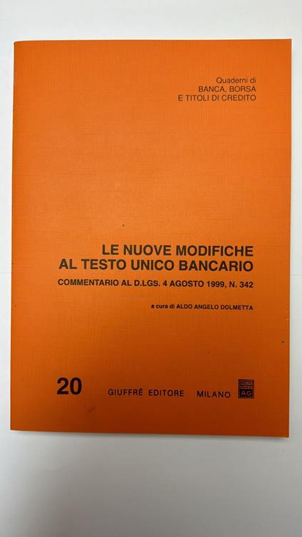 Nuove modifiche al testo unico bancario - copertina